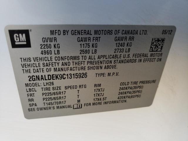 Photo 10 from auction – 2012 CHEVROLET EQUINOX LT with VIN 2GNALDEK9C1315926