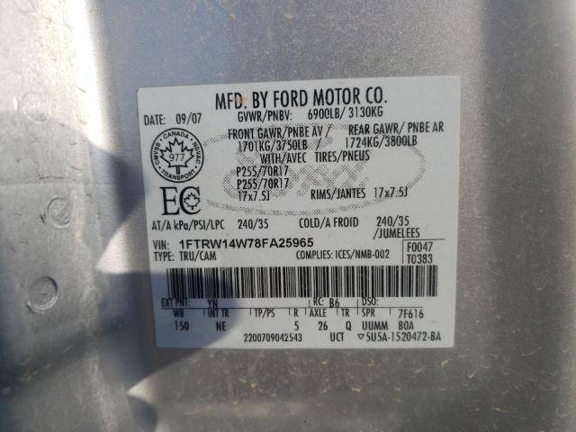 Photo 10 from auction – 2008 FORD F150 SUPER with VIN 1FTRW14W78FA25965