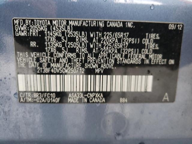 Photo 10 from auction – 2012 TOYOTA RAV4 with VIN 2T3BF4DV5CW250712