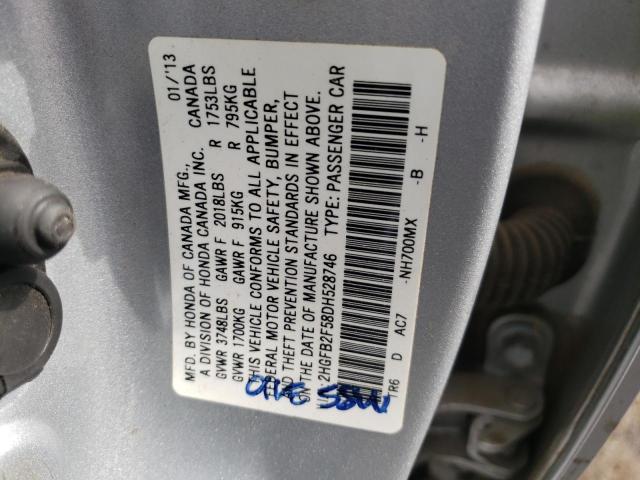 Photo 10 from auction – 2013 HONDA CIVIC LX with VIN 2HGFB2F58DH528746