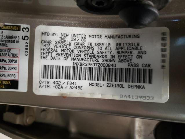 Photo 10 from auction – 2007 TOYOTA COROLLA CE with VIN 1NXBR32E07Z800840