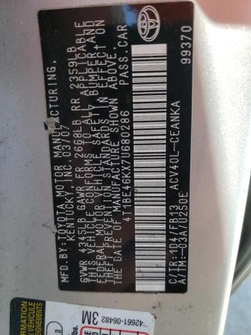 Photo 10 from auction – 2007 TOYOTA CAMRY CE with VIN 4T1BE46KX7U680286