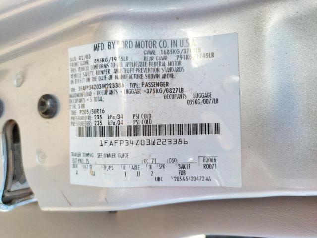 Photo 10 from auction – 2003 FORD FOCUS SE C with VIN 1FAFP34Z03W223386