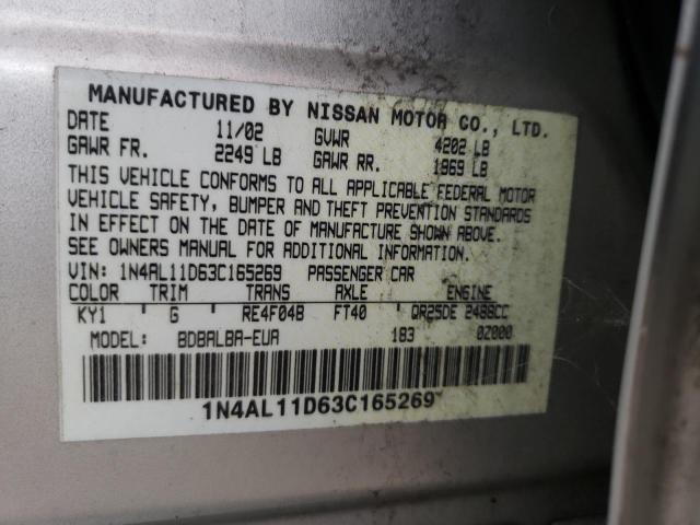 Photo 10 from auction – 2003 NISSAN ALTIMA BAS with VIN 1N4AL11D63C165269