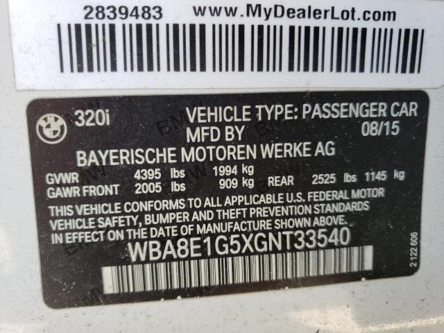 Photo 10 from auction – 2016 BMW 320 I with VIN WBA8E1G5XGNT33540