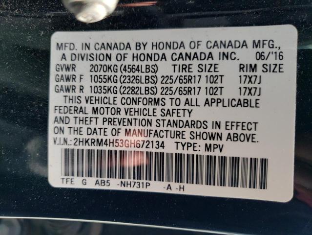 Photo 10 from auction – 2016 HONDA CR-V EX with VIN 2HKRM4H53GH672134