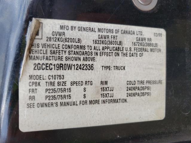 Photo 10 from auction – 1998 CHEVROLET GMT-400 C1 with VIN 2GCEC19R0W1242336