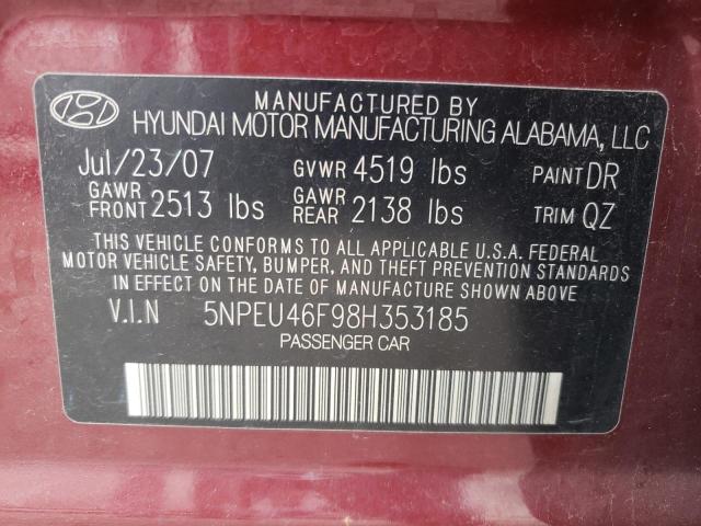 Photo 10 from auction – 2008 HYUNDAI SONATA SE with VIN 5NPEU46F98H353185
