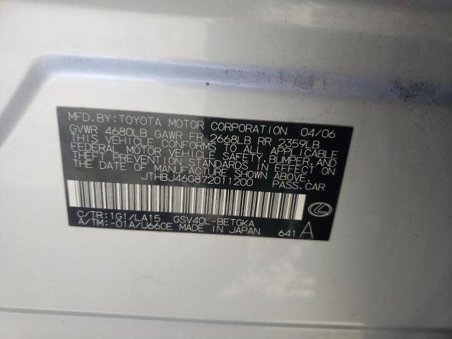 Photo 10 from auction – 2007 LEXUS ES 350 with VIN JTHBJ46G872011200