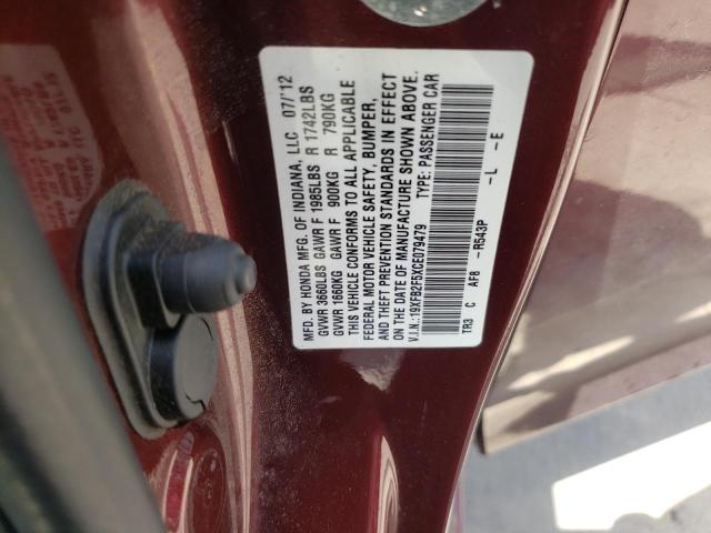 Photo 10 from auction – 2012 HONDA CIVIC LX with VIN 19XFB2F5XCE079479