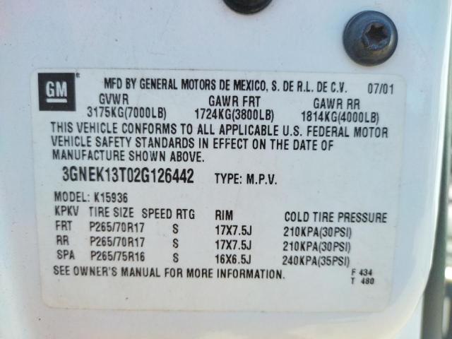 Photo 10 from auction – 2002 CHEVROLET AVALANCHE with VIN 3GNEK13T02G126442
