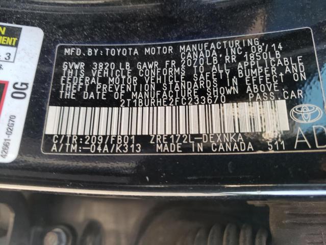 Photo 10 from auction – 2015 TOYOTA COROLLA L with VIN 2T1BURHE2FC233670