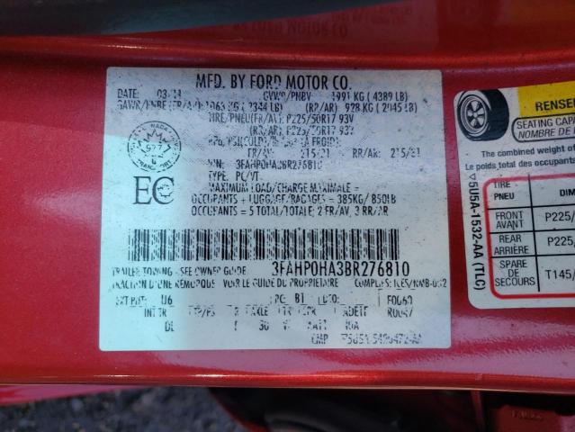 Photo 10 from auction – 2011 FORD FUSION SE with VIN 3FAHP0HA3BR276810