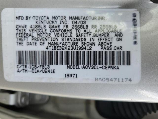 Photo 10 from auction – 2003 TOYOTA CAMRY LE with VIN 4T1BE32K23U199412