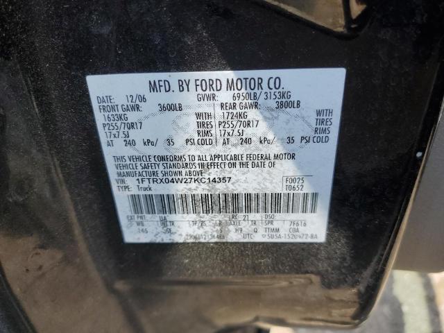 Photo 10 from auction – 2007 FORD F150 with VIN 1FTRX04W27KC14357
