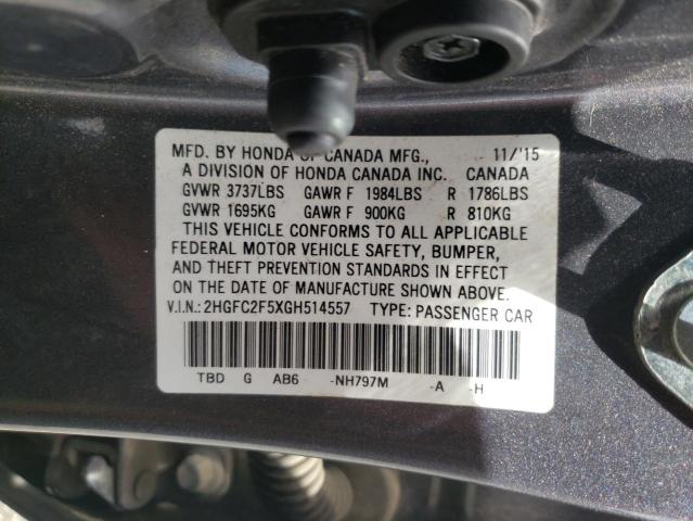 Photo 10 from auction – 2016 HONDA CIVIC LX with VIN 2HGFC2F5XGH514557