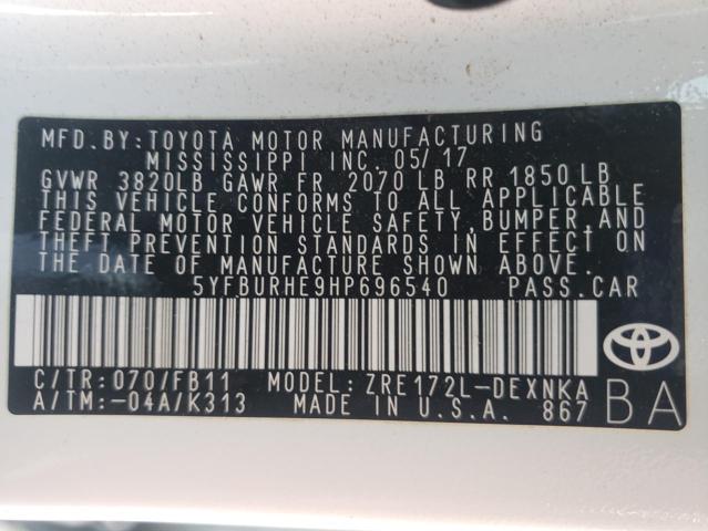 Photo 10 from auction – 2017 TOYOTA COROLLA L with VIN 5YFBURHE9HP696540