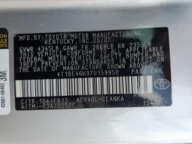 Photo 10 from auction – 2007 TOYOTA CAMRY CE with VIN 4T1BE46K97U159950