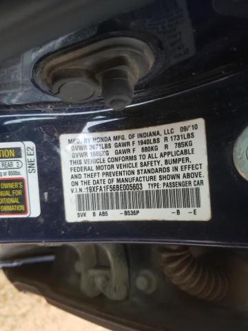 Photo 10 from auction – 2011 HONDA CIVIC LX with VIN 19XFA1F56BE005603