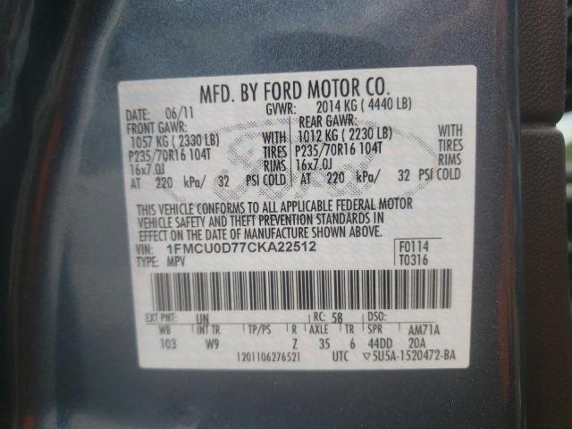 Photo 10 from auction – 2012 FORD ESCAPE XLT with VIN 1FMCU0D77CKA22512