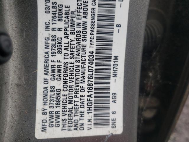 Photo 10 from auction – 2006 HONDA CIVIC EX with VIN 1HGFA16876L074034