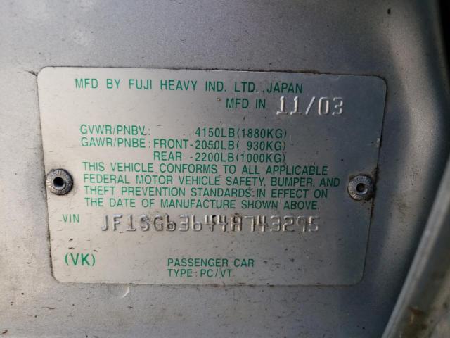 Photo 10 from auction – 2004 SUBARU FORESTER 2 with VIN JF1SG63644H743295