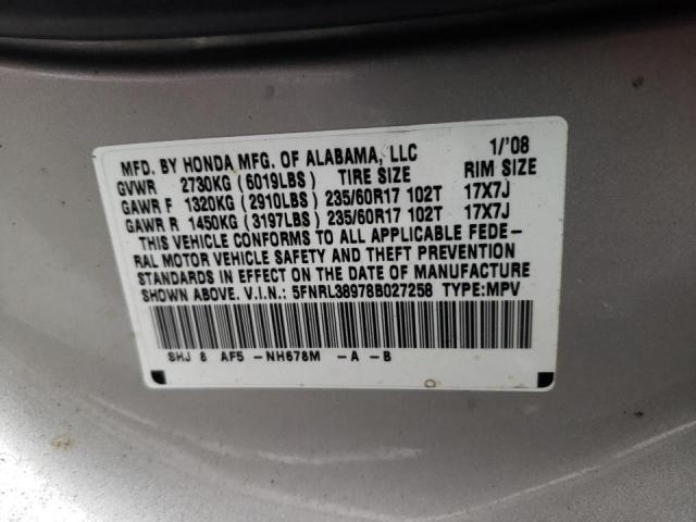 Photo 10 from auction – 2008 HONDA ODYSSEY TO with VIN 5FNRL38978B027258