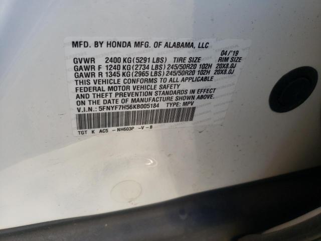 Zdjęcie 10 z aukcji – 2019 HONDA PASSPORT E z VIN 5FNYF7H56KB005184