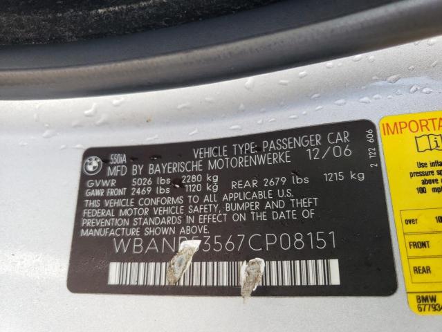 Photo 10 from auction – 2007 BMW 550 I with VIN WBANB53567CP08151