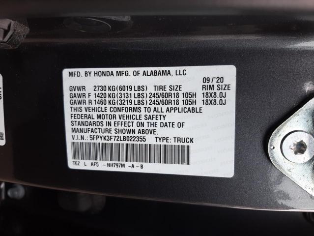 Photo 10 from auction – 2020 HONDA RIDGELINE with VIN 5FPYK3F72LB022355