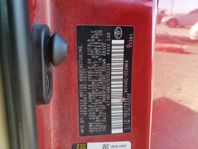 Photo 10 from auction – 2007 TOYOTA CAMRY CE with VIN 4T1BE46K17U122228