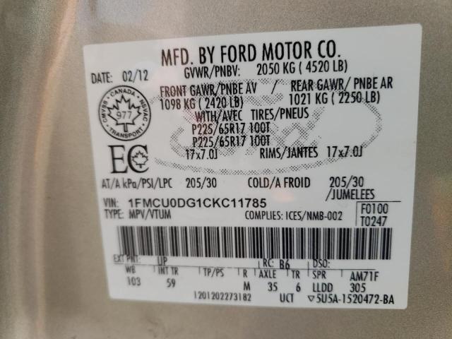 Photo 10 from auction – 2012 FORD ESCAPE XLT with VIN 1FMCU0DG1CKC11785