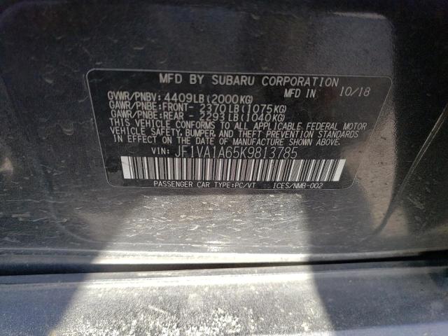 Photo 10 from auction – 2019 SUBARU WRX with VIN JF1VA1A65K9813785
