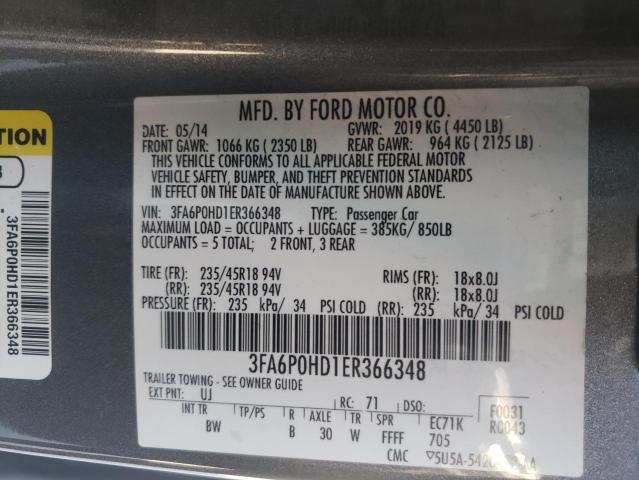Photo 10 from auction – 2014 FORD FUSION SE with VIN 3FA6P0HD1ER366348