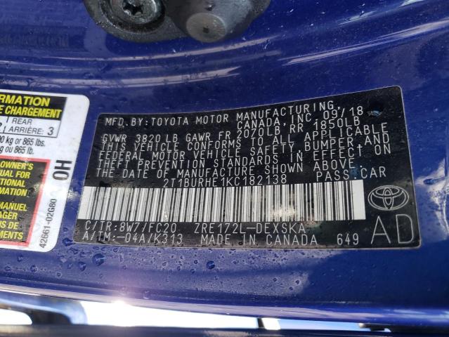Photo 10 from auction – 2019 TOYOTA COROLLA L with VIN 2T1BURHE1KC182138