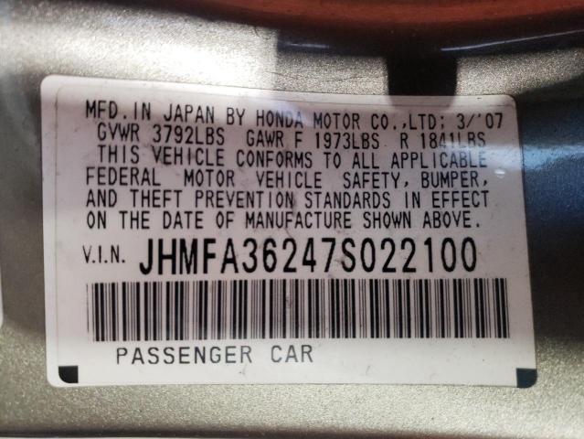 Photo 10 from auction – 2007 HONDA CIVIC HYBR with VIN JHMFA36247S022100