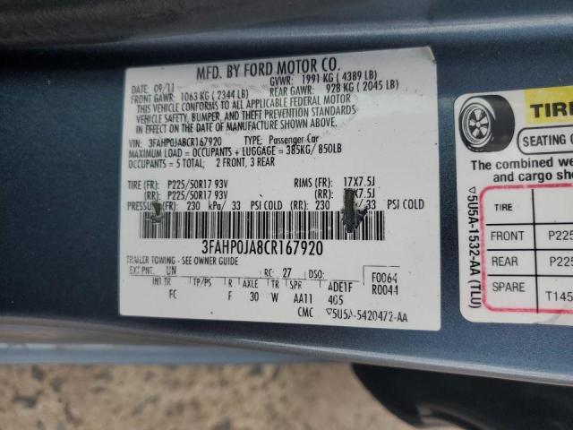 Photo 10 from auction – 2012 FORD FUSION SEL with VIN 3FAHP0JA8CR167920