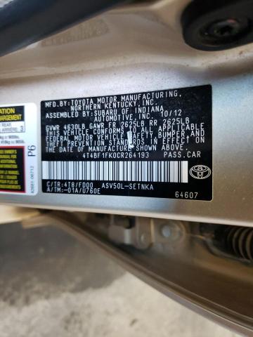 Photo 10 from auction – 2012 TOYOTA CAMRY BASE with VIN 4T4BF1FK0CR264193