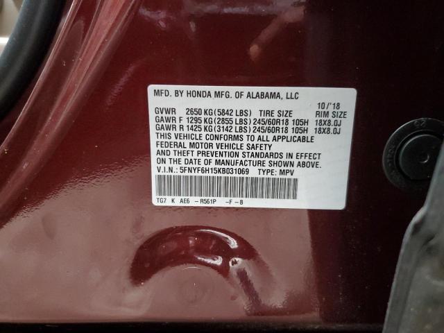Photo 10 from auction – 2019 HONDA PILOT LX with VIN 5FNYF6H15KB031069