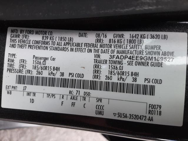 Photo 10 from auction – 2016 FORD FIESTA SE with VIN 3FADP4EE9GM189527