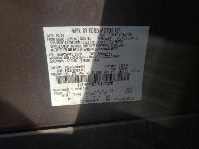 Photo 10 from auction – 2015 FORD TAURUS SEL with VIN 1FAHP2E87FG125320