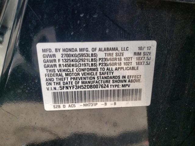 Photo 10 from auction – 2013 HONDA PILOT EXL with VIN 5FNYF3H52DB007624