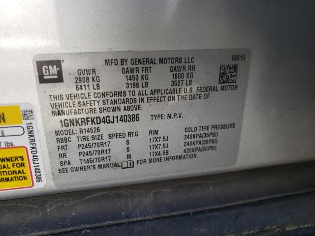Photo 10 from auction – 2016 CHEVROLET TRAVERSE L with VIN 1GNKRFKD4GJ140386