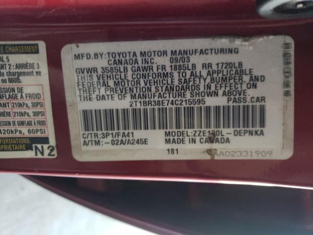 Photo 10 from auction – 2004 TOYOTA COROLLA CE with VIN 2T1BR38E74C215595