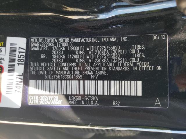 Photo 10 from auction – 2012 TOYOTA SEQUOIA SR with VIN 5TDZY5G18CS041859