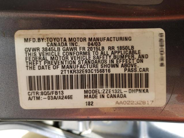 Photo 10 from auction – 2003 TOYOTA COROLLA MA with VIN 2T1KR32E93C156816