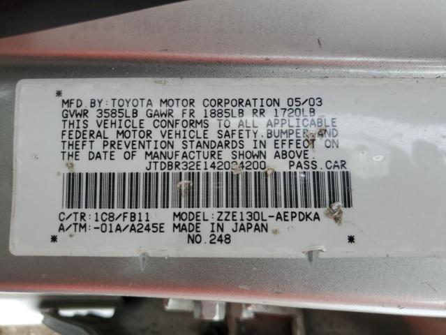 Photo 10 from auction – 2004 TOYOTA COROLLA CE with VIN JTDBR32E142024200