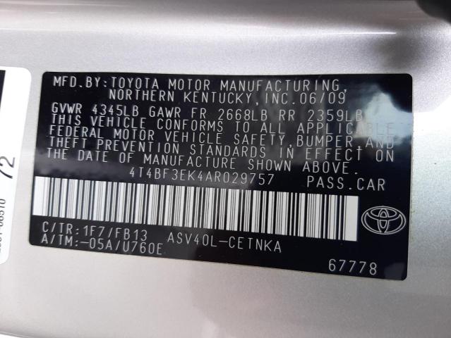 Photo 10 from auction – 2010 TOYOTA CAMRY BASE with VIN 4T4BF3EK4AR029757