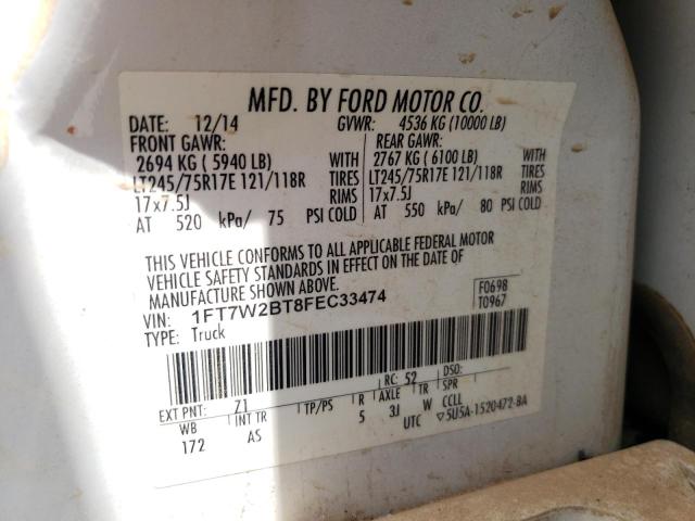 Photo 10 from auction – 2015 FORD F250 SUPER with VIN 1FT7W2BT8FEC33474