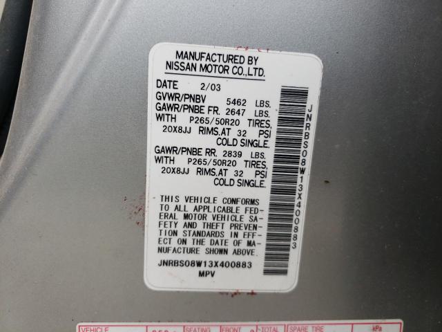 Photo 10 from auction – 2003 INFINITI FX45 with VIN JNRBS08W13X400883